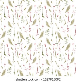 Floral background. Vector seamless pattern with hand - drawn poppies, lavender flowers  and fern leaves.
