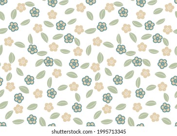 Floral background in vintage style. Decorative modern flowers. Vector seamless pattern. Ornament for textiles on white background. Small green flowers.