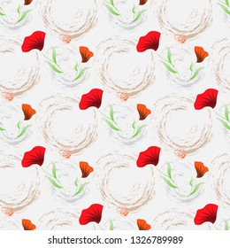 Floral background wallpaper. Seamless pattern with poppy