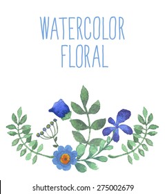 Floral background. Watercolor floral bouquet. Birthday card. Floral decorative frame.