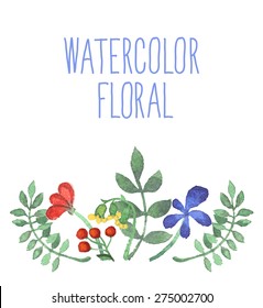 Floral background. Watercolor floral bouquet. Birthday card. Floral decorative frame.