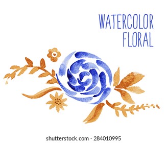 Floral background. Watercolor floral bouquet. Birthday card. Floral decorative frame.