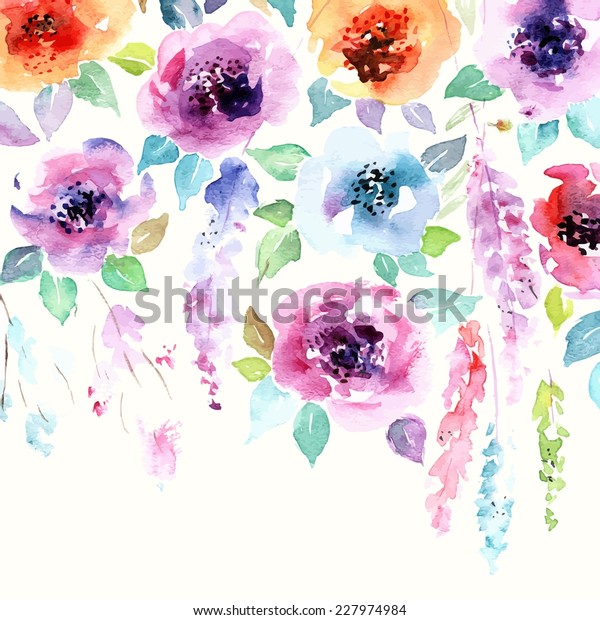 花柄の背景 水彩花柄ブーケ バースデーカード 花柄の飾り枠 のベクター画像素材 ロイヤリティフリー