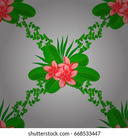 Floral background with watercolor effect. Textile print for bed linen, jacket, package design, fabric and fashion concepts. Vector seamless pattern with plumeria flowers and leaves on gray background.