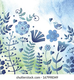 Floral background with watercolor. Illustration for greeting cards, invitations, and other printing and web projects.