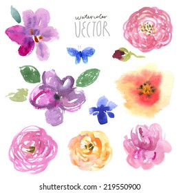 Floral background, watercolor painting vector