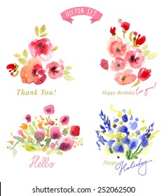 Floral background, watercolor painting vector