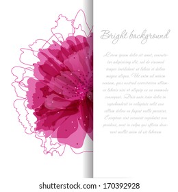 Floral background with watercolor pink flowers and banner for your text
