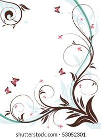 Fondo floral con el patrón de la onda y la mariposa, elemento para el diseño, Ilustración vectorial