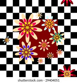 Floral background with  white and  black cell (vector)