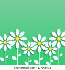 floral background. white daisies on a green background.vector