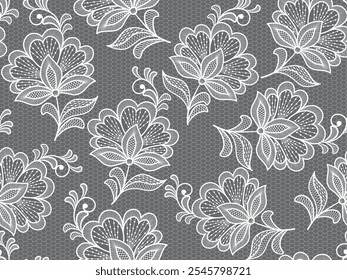 Floral background with white lace flowers. Vector elegant pattern for wedding invitation, restaurant menu, luxury brochure, business, sale template