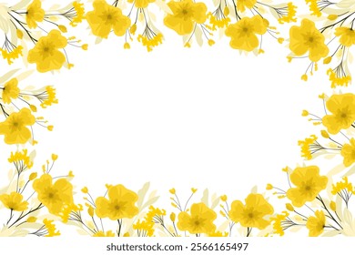 Floral background with yellow flowers. Frame with flowers. Design for postcard, invitation, certificate. Vector.