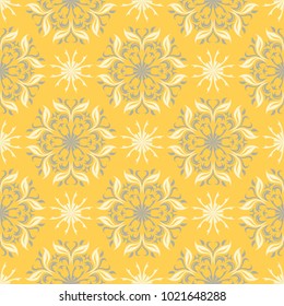 Floral background. Yellow gray and white seamless pattern for wallpaper, textile and fabrics
