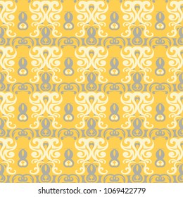 Floral background. Yellow gray and white seamless pattern for wallpapers, textile and fabrics
