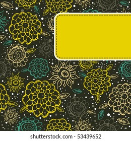 floral background with  yellow label, vector illustration