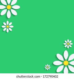 floral background.camomiles from a paper on a green background.vector