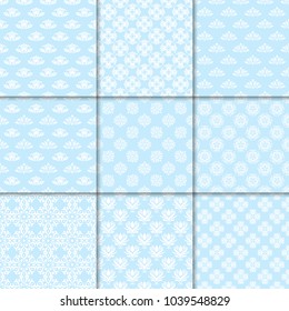 Floral backgrounds with blue seamless pattern. Designs for wallpapers and textile