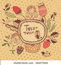Floral backgrounds with cute characters