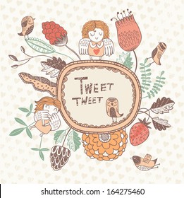 Floral backgrounds with cute characters