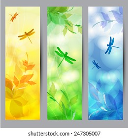 Floral backgrounds with a dragonfly