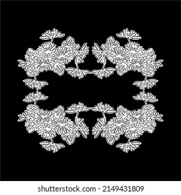 Floral Backgrounds, Psychedelic Flowers in Black and White. Vector Illustration