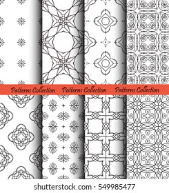 Floral backgrounds set. Forged seamless patterns. Elegant ornament for damask wallpaper, fabric, paper, invitation print. Stylized flower vector. Black and white flourish motif. Unusual vintage vector