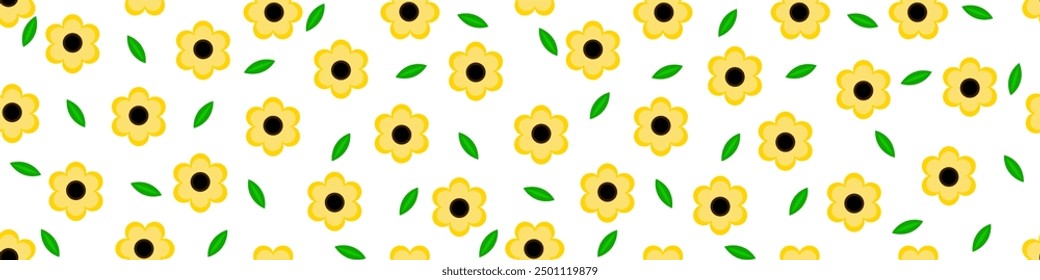 Floral background.Seamless pattern with yellow flowers and leaves. Simple forms. Botanical template with plants for printing on textile paper. Vector