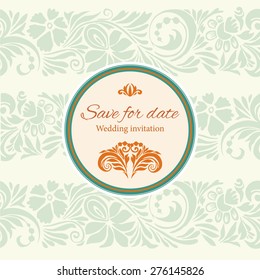 Floral background.Template design card vintage style. Blank greeting cards, wedding invitations.Save for date. Wedding invitation