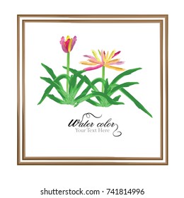 Floral background.watercolor painting with wood frame vector. vector illustration.