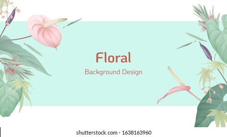 Floral banner background template design, various flowers and leaves on blue