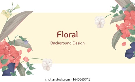 Floral banner background template design, various flowers and leaves on bright yellow