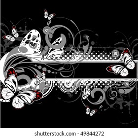 Floral banner in black and white colors  for design.