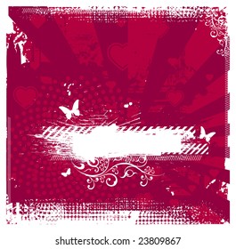 floral banner with butterfly and heart (vector)
