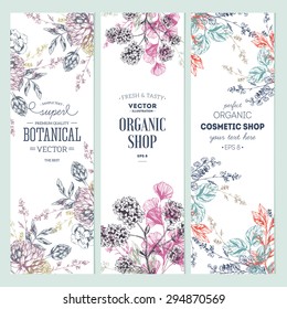 Floral banner collection. Organic shop. Vector illustration