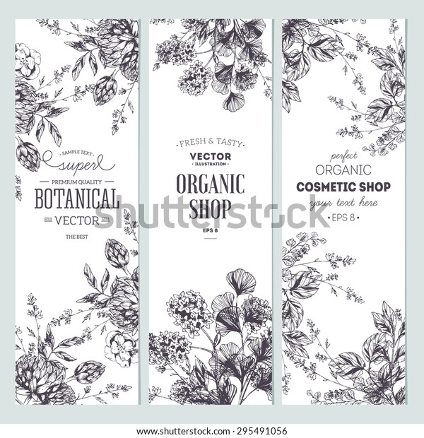 花柄のバナーコレクション オーガニックショップ ベクターイラスト のベクター画像素材 ロイヤリティフリー