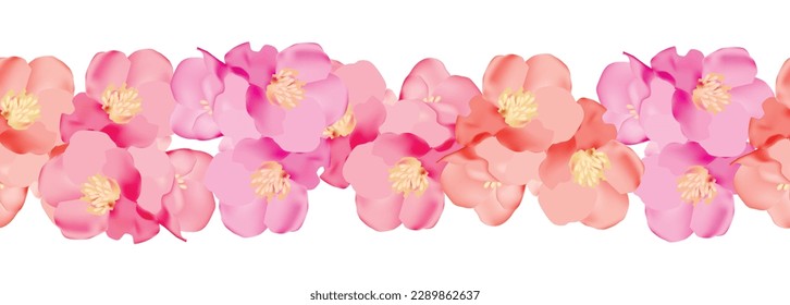 Floral banner decorated with gorgeous multicolored blooming flowers. Spring botanical illustration on white background. Vector illustration. 