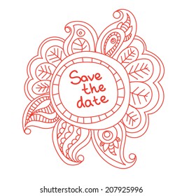 floral banner doodle circular shape with the inscription, save this date
