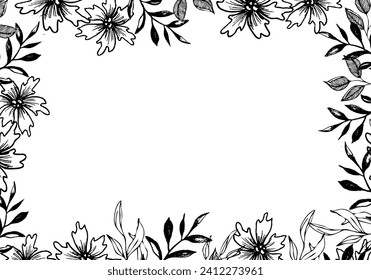 Floral banner frame background. Vector hand drawn plant illustration for card or invite, cover