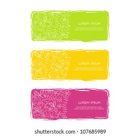 Floral Banner Set with White Flower Silhouettes Isolated on White Background. Vector