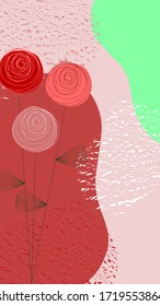 Floral banner for stories in social media stories. Hand drawn roses and liquid shapes. Can be used for background, banner, wallpaper, flyer, invitation, post, ad social media, sale banner.