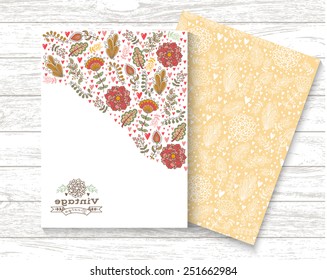 Floral banner in vintage style. bright retro ornament is perfect for the original design of wedding cards, invitation to a party, greeting card. vector