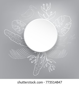 Floral banner with white and gray background, vector illustration