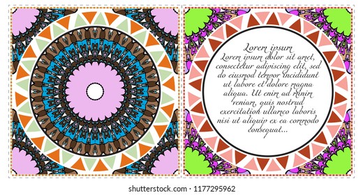 Floral banners. Ethnic Mandala ornament. Vector illustration. For greeting card, coloring book, invitation print.