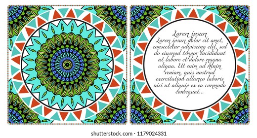 Floral banners. Ethnic Mandala ornament. Vector illustration. For greeting card, coloring book, invitation print.