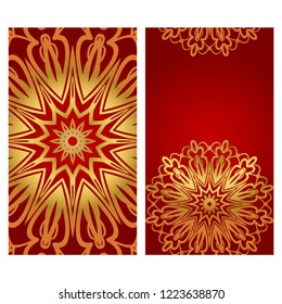 Floral banners. Ethnic Mandala ornament. Vector illustration. For greeting card, coloring book, invitation print.