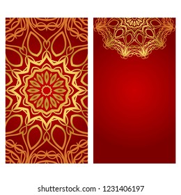 Floral banners. Ethnic Mandala ornament. Vector illustration. For greeting card, coloring book, invitation print.