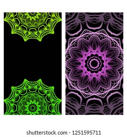 Floral Banners. Ethnic Mandala Ornament. Vector Illustration. For Greeting Card, Coloring Book, Invitation Print.