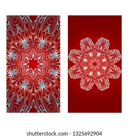 Floral Banners. Ethnic Mandala Ornament. Vector Illustration. For Greeting Card, Coloring Book, Invitation Print. Red, silver color.