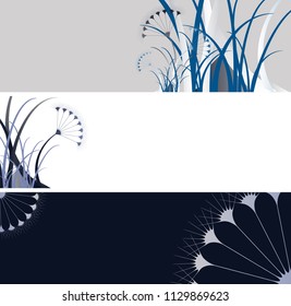 floral banners set with umbels pattern in dark blue shades